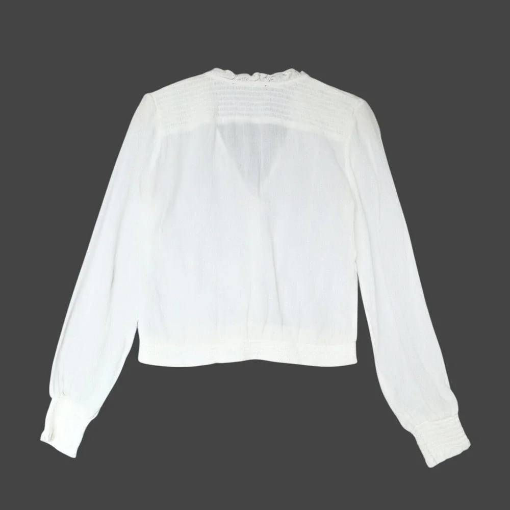 Abercrombie & Fitch Smocked V-Neck Button Blouse XS White Boho Cottagecore Top